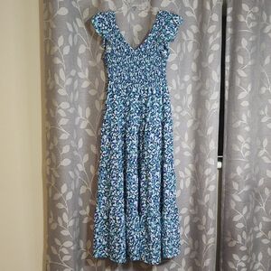 Pretty Garden Blue Maxi Dress Tiered Peasant Dress size S